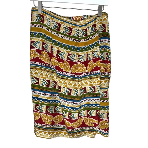 Vintage 90s 100% Silk Red Bold Printed Faux-Wrap Skirt, Pleated, Size 12 - Picture 1 of 9